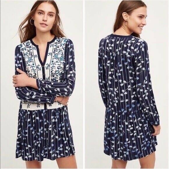 Anthropologie Dresses & Skirts - Anthropologie TINY Blue Embroidered Dress size Large